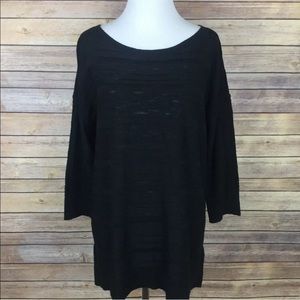 Calvin Klein Loose Black Slub Semi Sheer Pullover Top Shirt Casual Ribbed